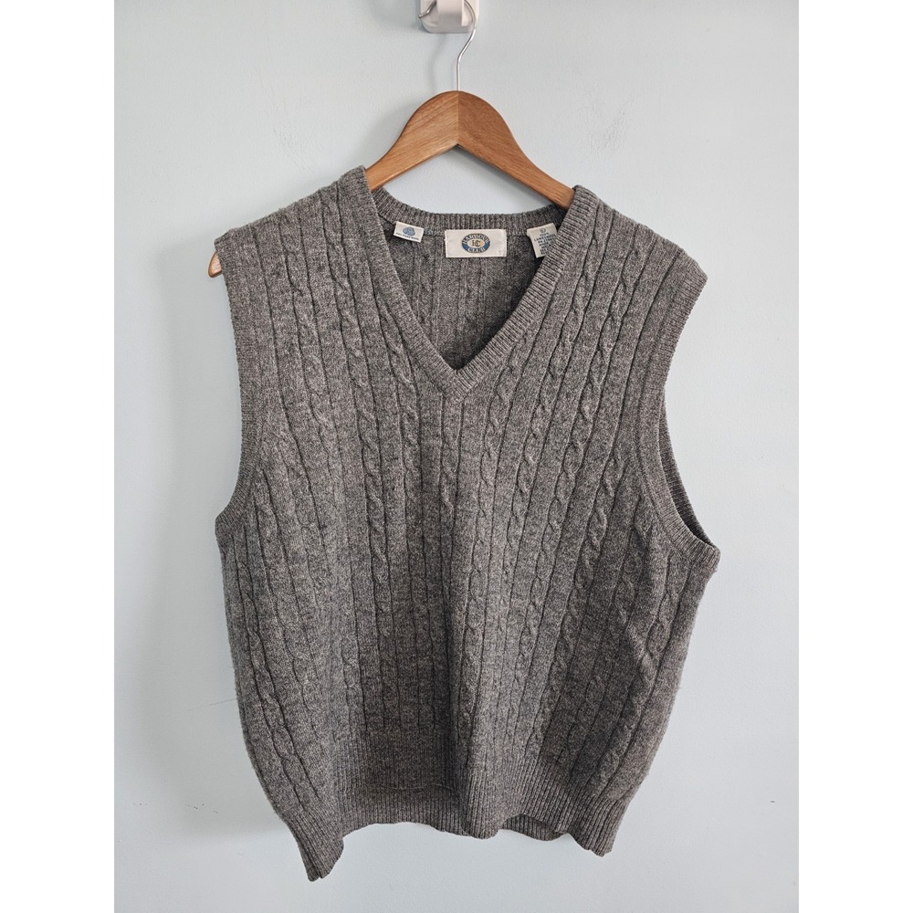 Vintage Harbour Club Vneck Sweater Vest Cable Knit 100% Lambswool Gray Large men